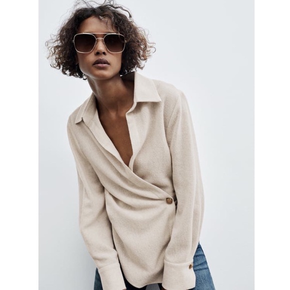 Zara Double Breasted Button Shirt Cream - Picture 1 of 8